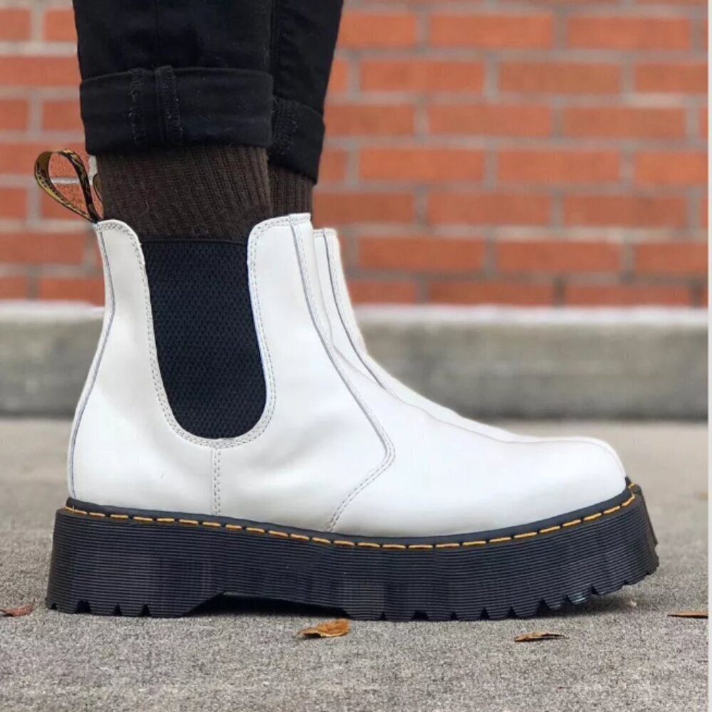 Dr. Martens White Leather Platform Chelsea Boot - Picture 11 of 14